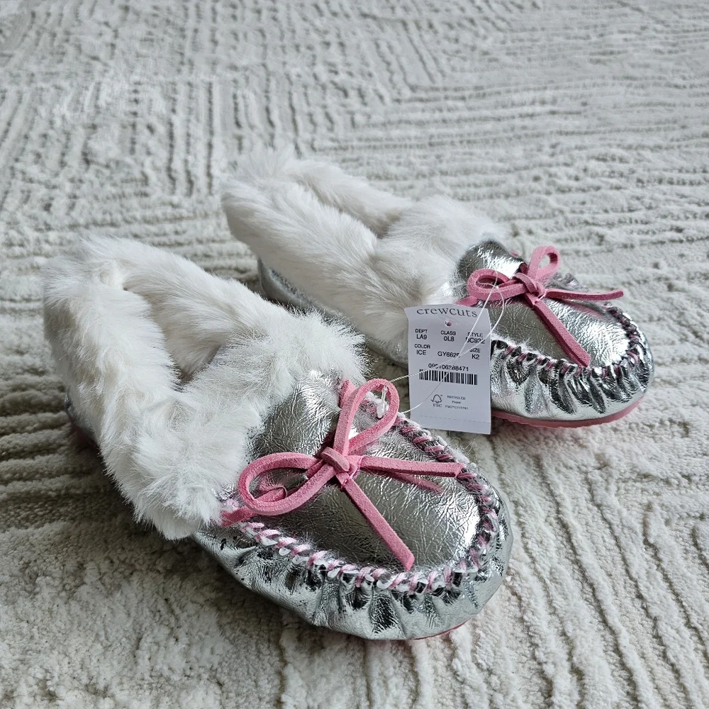 New! J.Crew K2 2 Crewcuts Girls Metallic Lodge Moccasins Slippers Shoes NWT